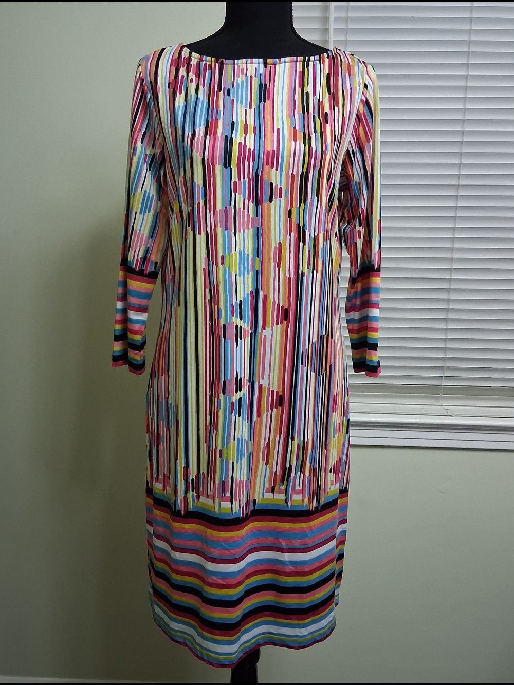Tango Mango 3/4 Sleeve Multi-Color Striped & Abstract Print Midi Strech Medium